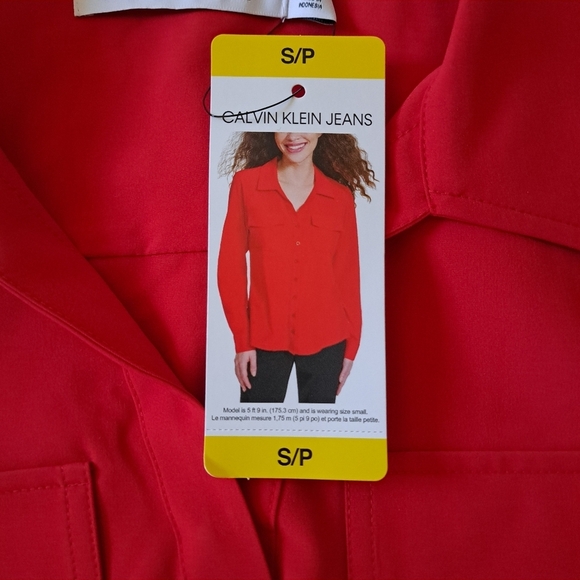 Calvin Klein Jeans Red Blouse Women's Small Travel Shirt Lightweight Collared - Picture 7 of 10